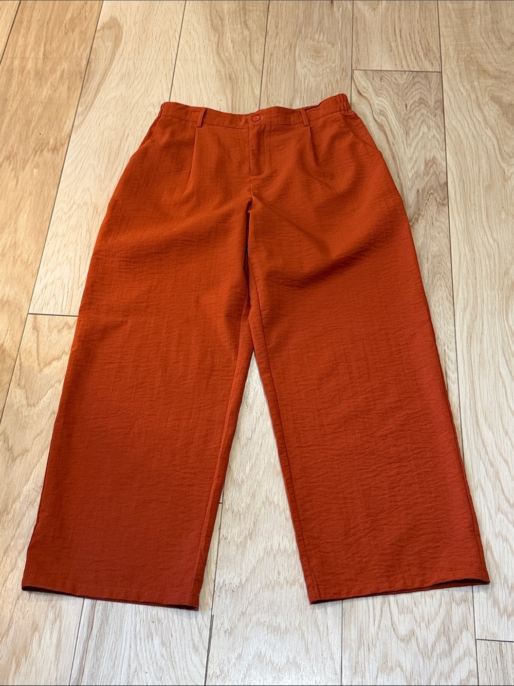 High-Rise Wide-Leg Cropped Pants — Rust Orange